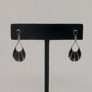 VINTAGE Sterling Silver Enamel Inlay Dangle Earrings